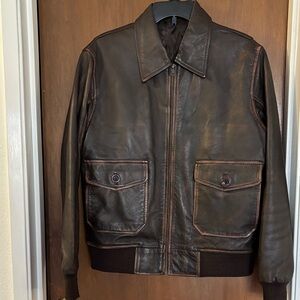 Classic Distressed Vintage-Style Genuine Leather Bomber Jacket Men’s S